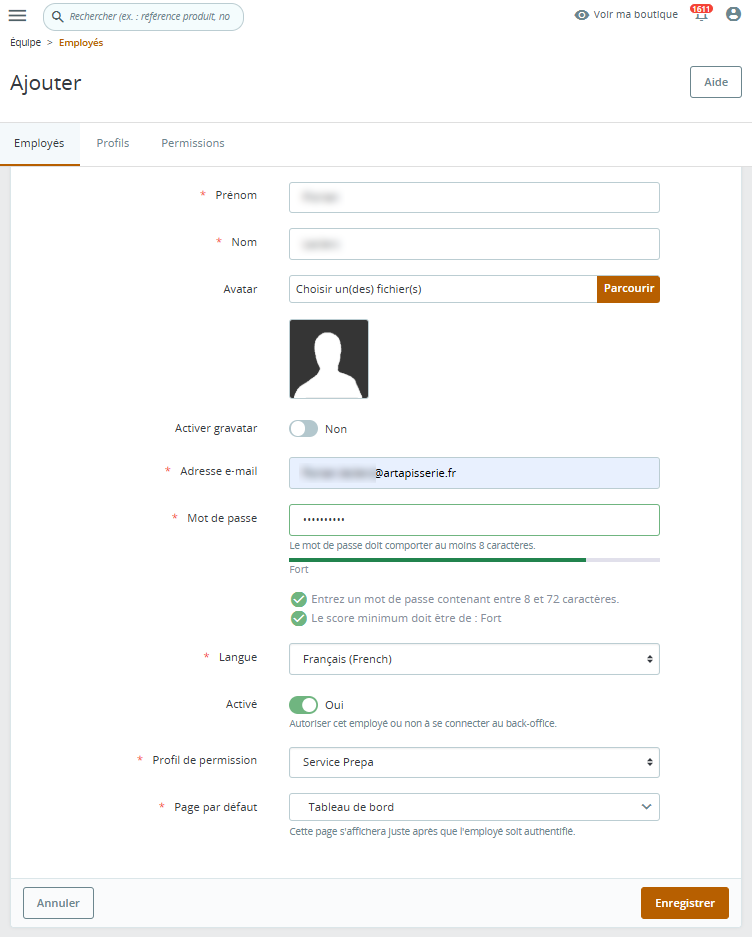 Création de l’employé dans le backoffice amazon