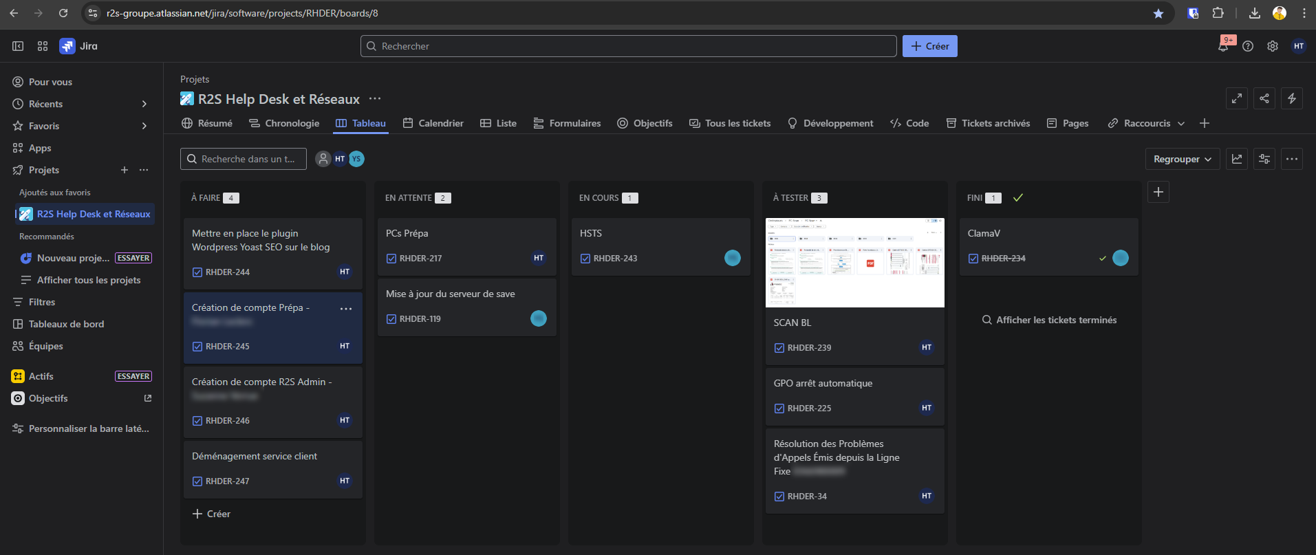 Page d’accueil de Jira