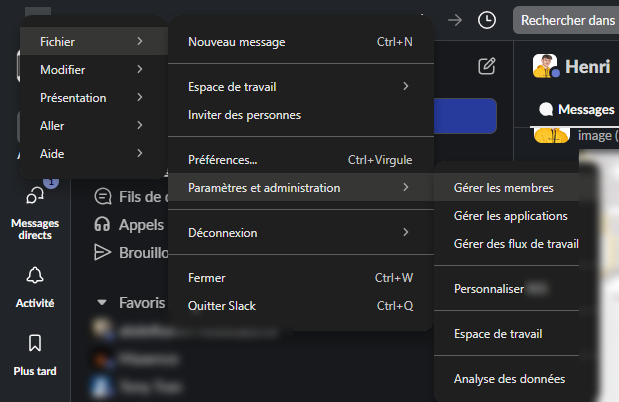 Chemin vers le bouton de gestion des membres