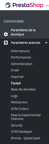 Barre de navigation Prestashop