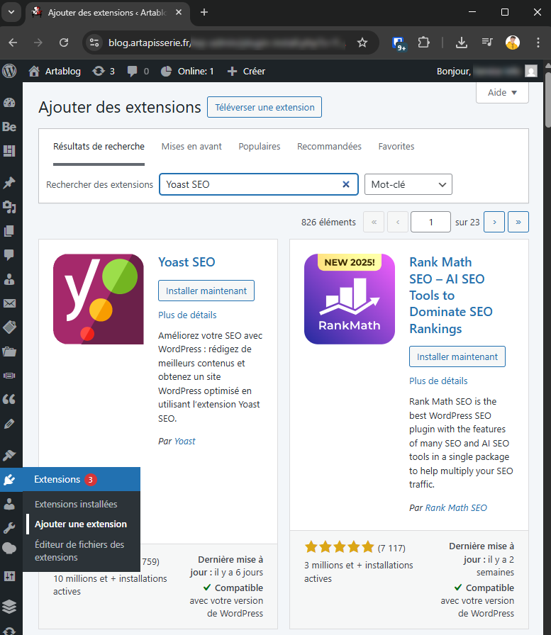 Rechercher l’extension Yoast SEO