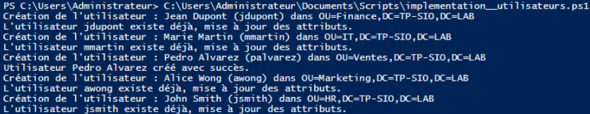 Résultat de script