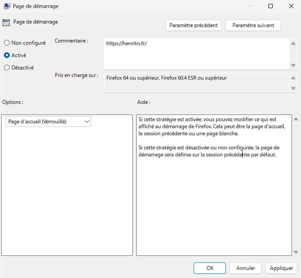Configuration de la page d’accueil de Firefox