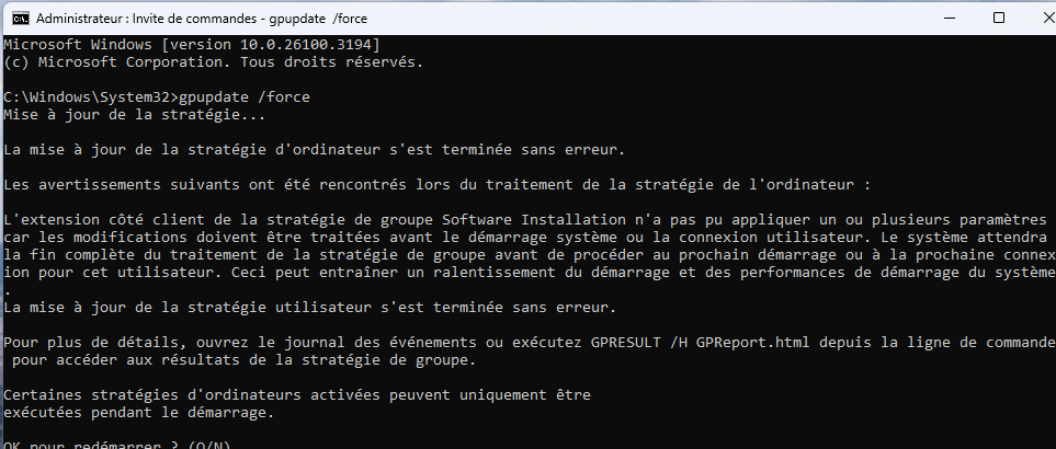 RRésultat de la commande Gpresult /force