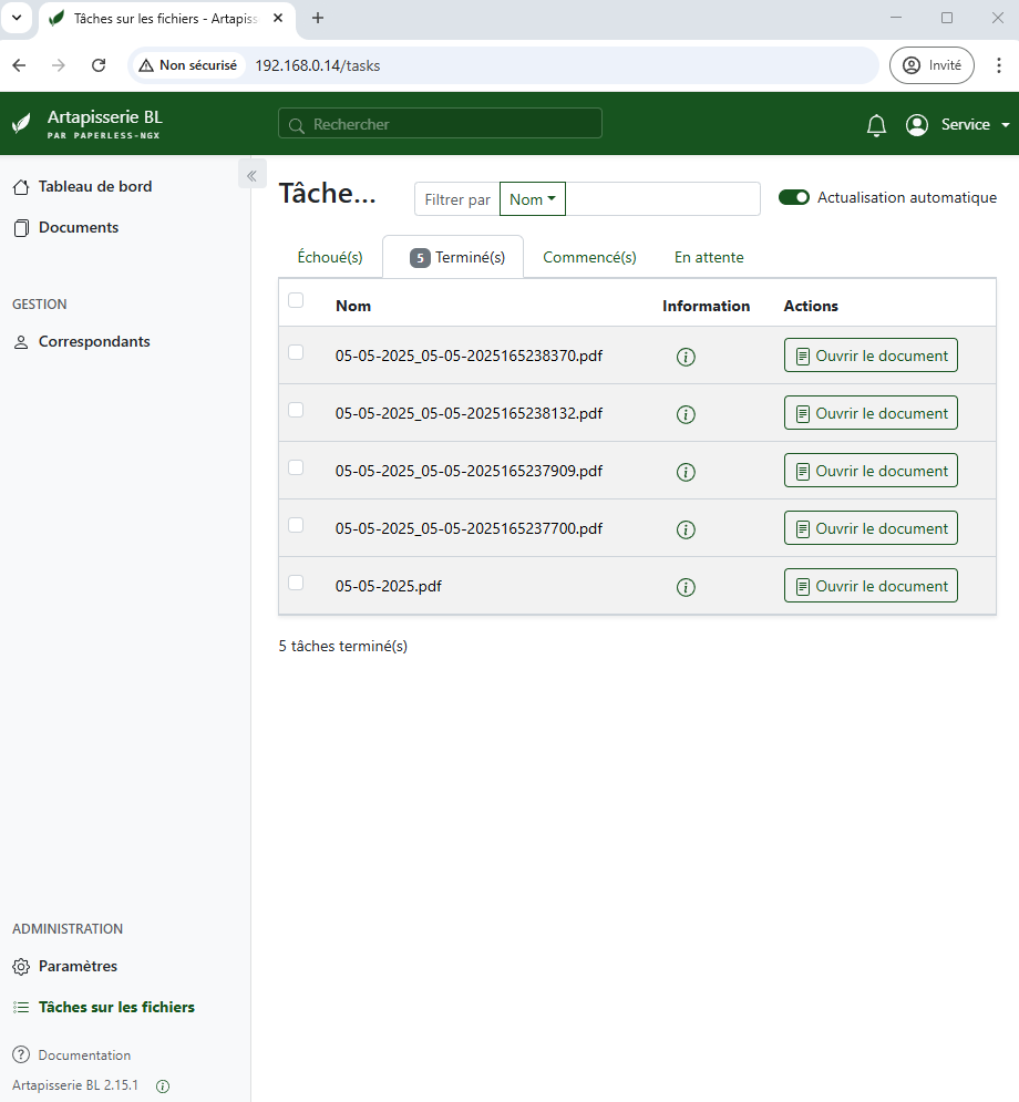 Indexation des ficheirs terminée