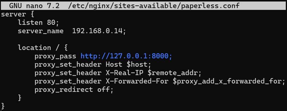 Configuration nginx pour la redirection