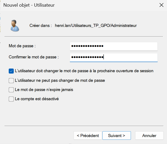 Création utilisateur