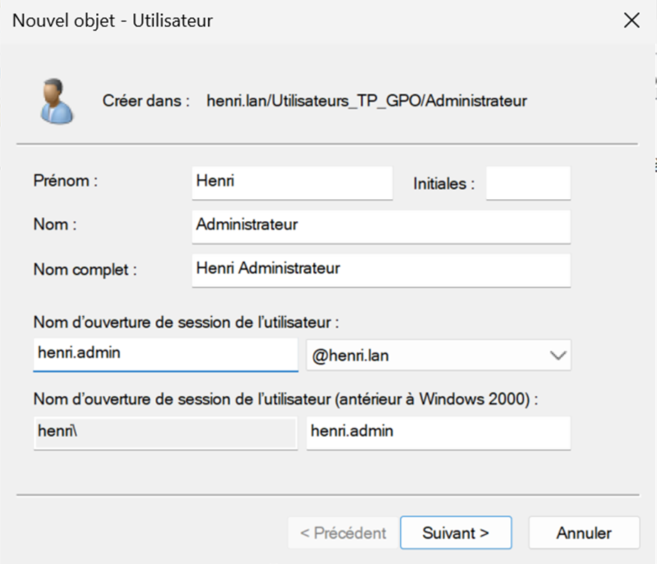 Création utilisateur