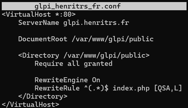 Création du fichier glpi.conf