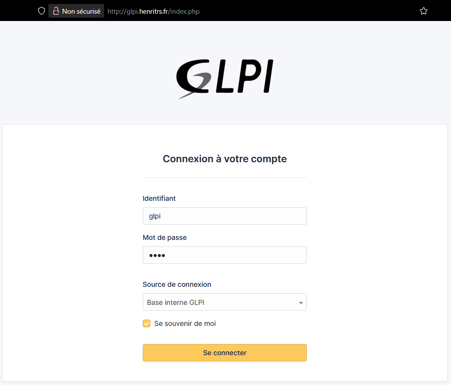 Page de connexion de GLPI
