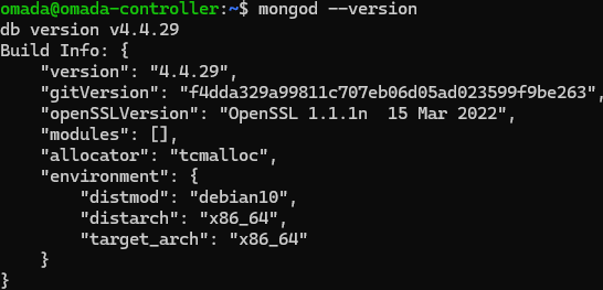 Résultat commande mongod –version