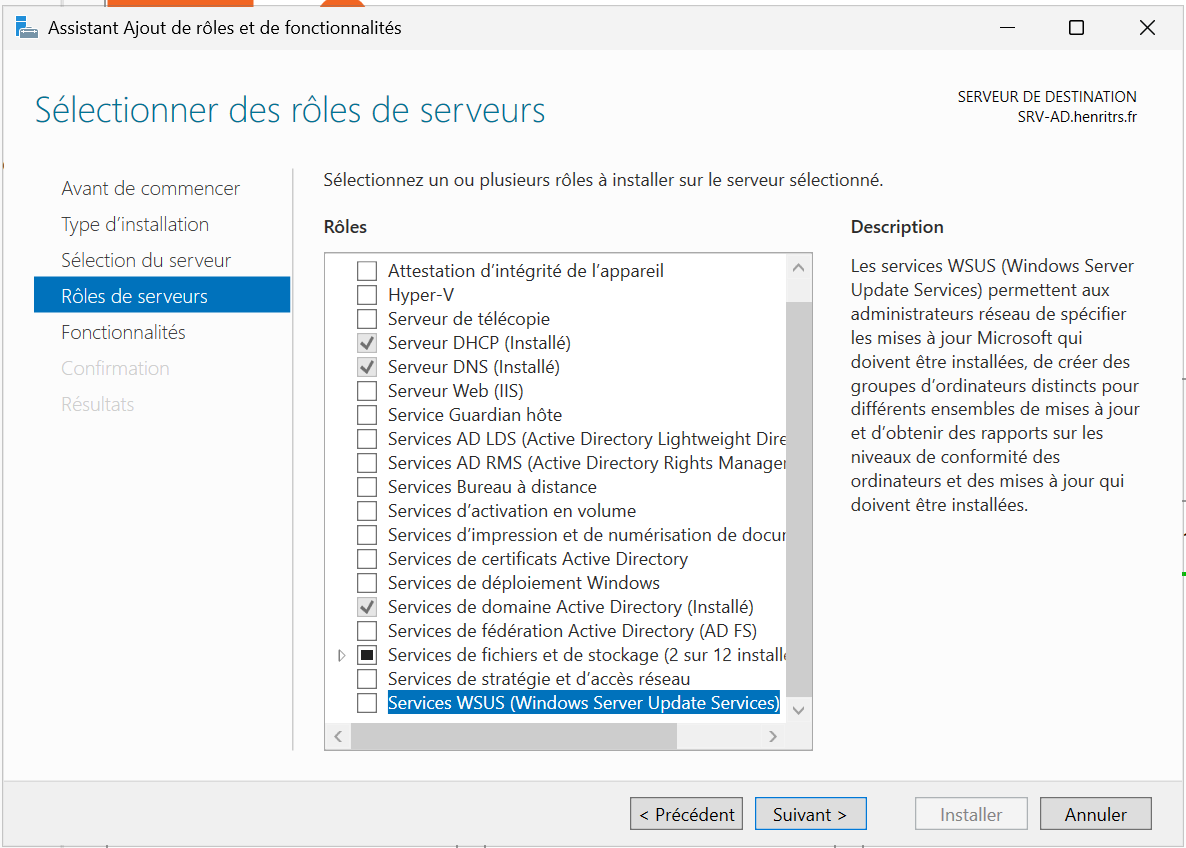 Ajout service WSUS