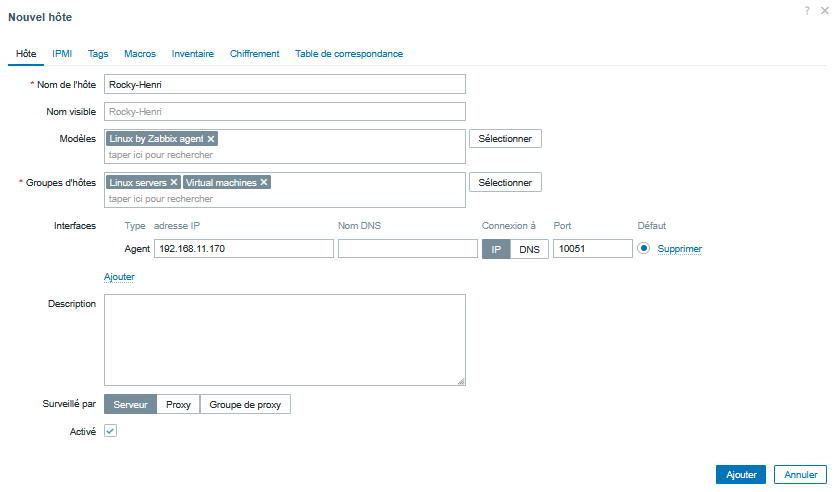 Ajouter la VM Rocky sur Zabbix