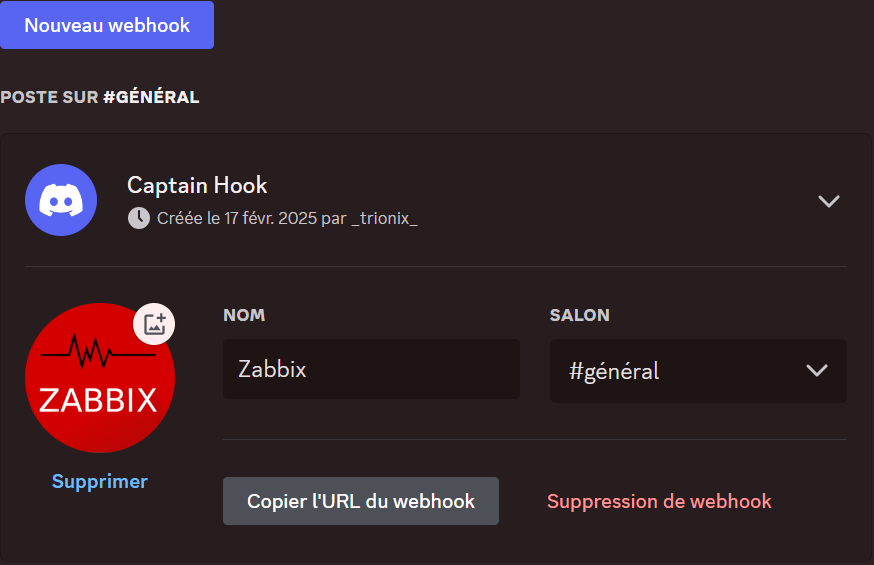Création webhook