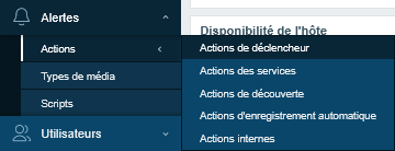 Menu latéral Actions de déclencheurs