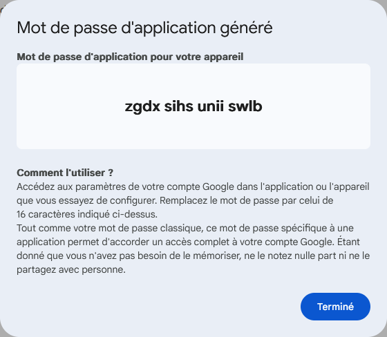 Mot de passe d’application géréné